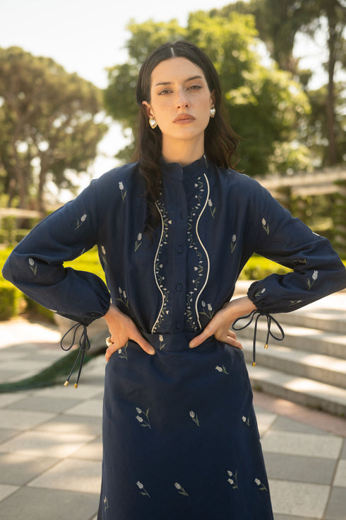 Lovely Tulip Long Sleeve Shirt Navy