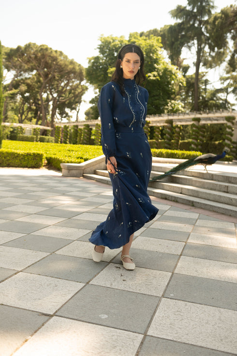 Lovely Tulip Skirt High and Low Navy