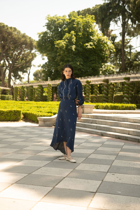 Lovely Tulip Skirt High and Low Navy