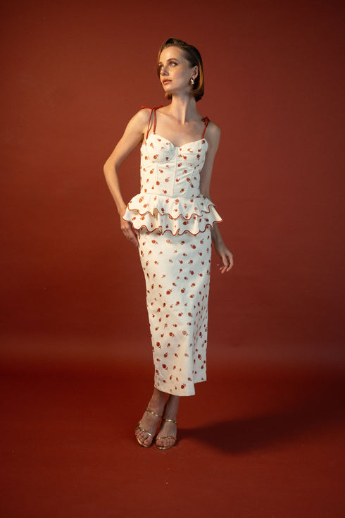 Rosita Midi Skirt Ivory Red