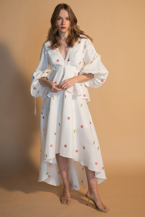 Ola Dress Bordado Cherry Picante