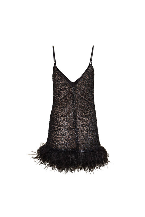 Black Feathers Mini Dress