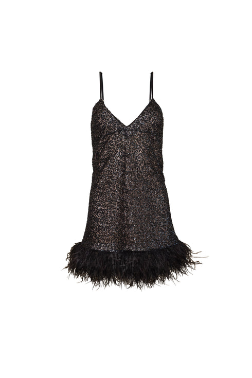 Black Feathers Mini Dress