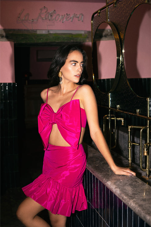 Bowtie Top Hibiscus Pink